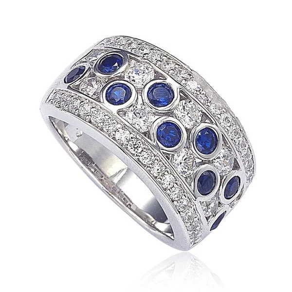 Satin gold ring-Suzy Levian Sapphire and Diamond in Sterling Silver and 18K Gold Ring