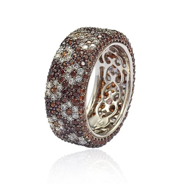 Knotted cord ring-Suzy Levian Sterling Silver Cubic Zirconia Brown and White Flower Eternity Band