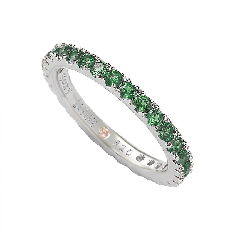 Shiny nickel ring-Suzy Levian Sterling Silver Green Cubic Zirconia Eternity Band