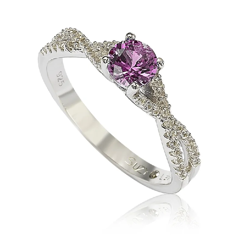 Brushed steel ring-Suzy Levian Sterling Silver Pink Sapphire (0.70cttw)& Diamond Accent Crossover Twist Ring