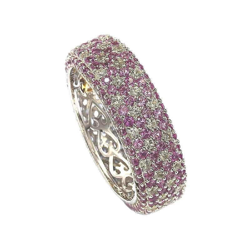 Luminous diamond ring-Suzy Levian Sterling Silver Pink Sapphire and Diamond Accent Eternity Pave Ring