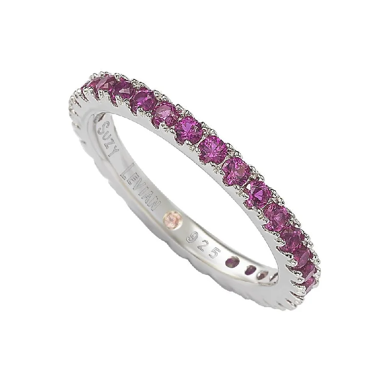 Rounded stone ring-Suzy Levian Sterling Silver Thin Red Cubic Zirconia Eternity Band