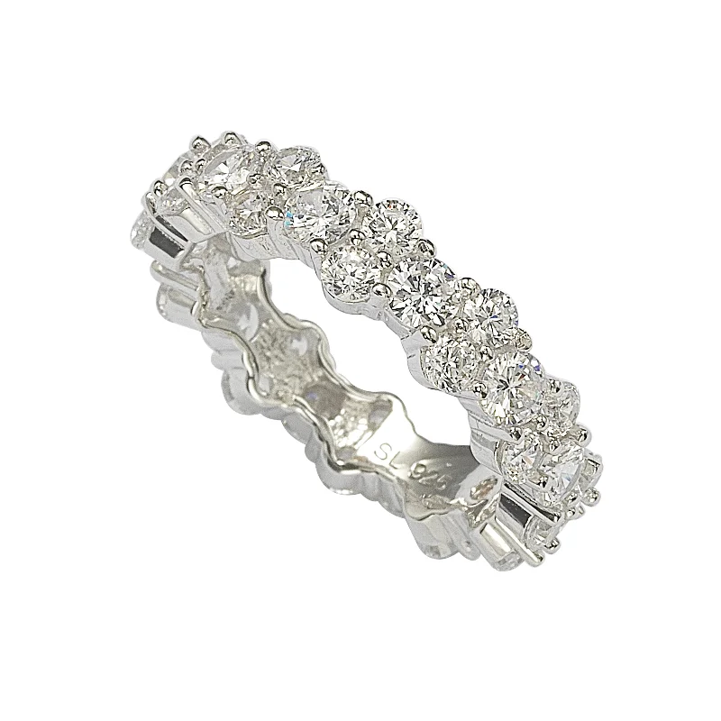 Worn-rim ring-Suzy Levian Sterling Silver White Cubic Zirconia Round Cut Eternity Band