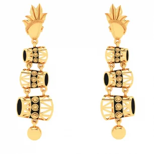 Wild pearl earrings-three Dhols 22k Gold Earrings From Mugdhaa Collection