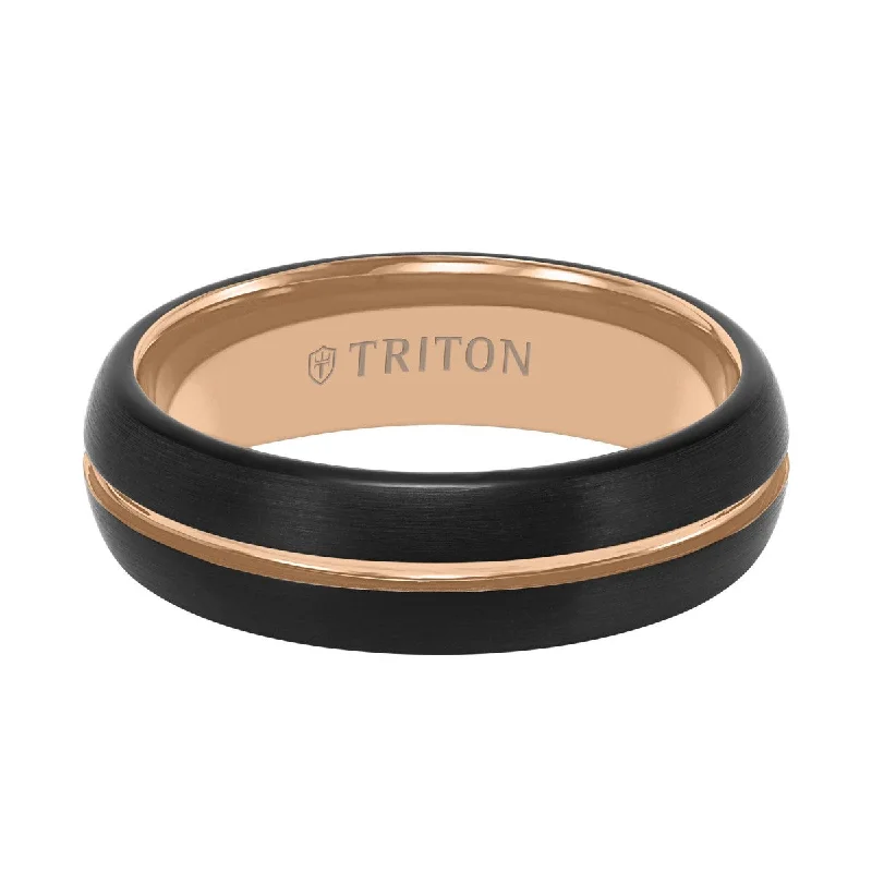 Offset stone ring-Triton 6.5MM Black and Rose Tungsten Wedding Band