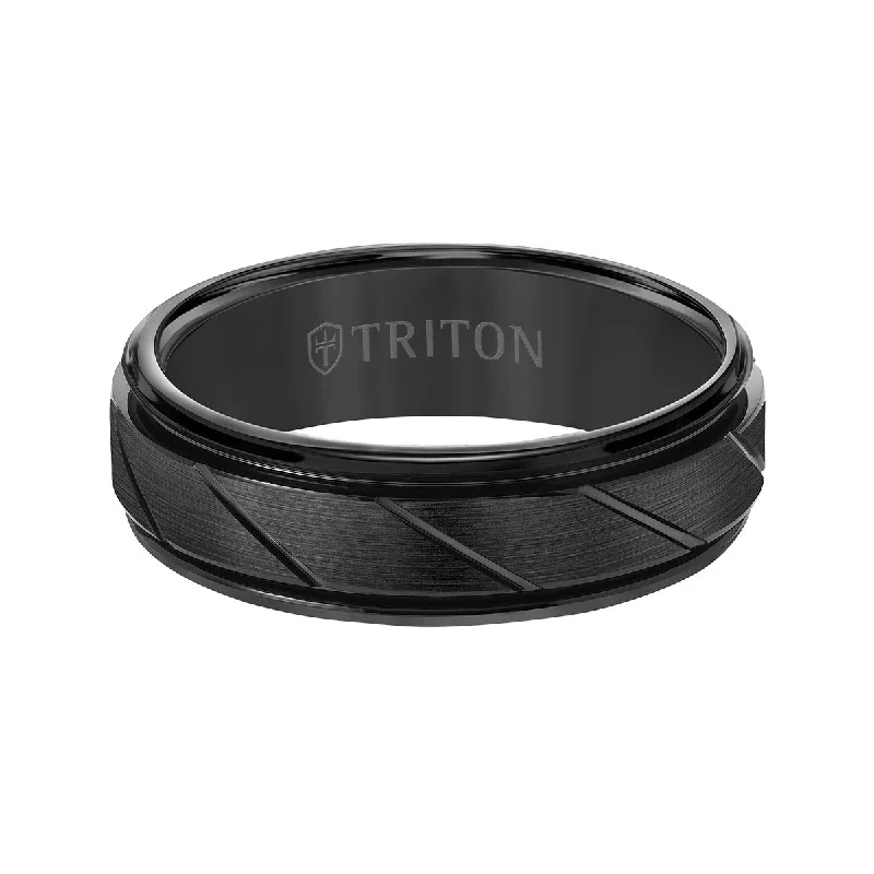 Ragged edge ring-Triton 7MM Black Tungsten Wedding Band