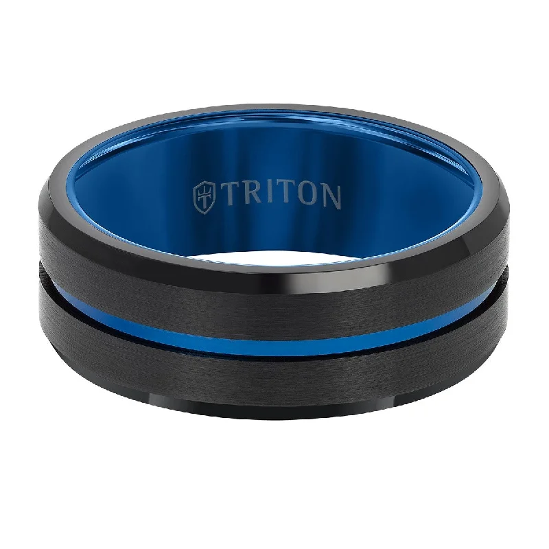 Crafted gold ring-Triton 8MM Black and Blue Tungsten Wedding Band