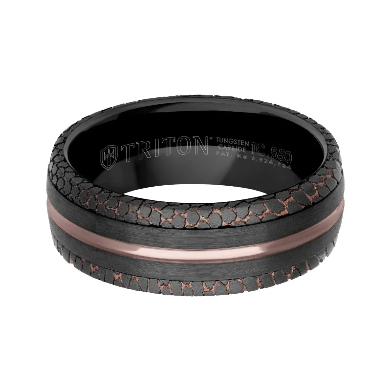 Retro topaz ring-Triton 8MM Black Tungsten Wedding Band