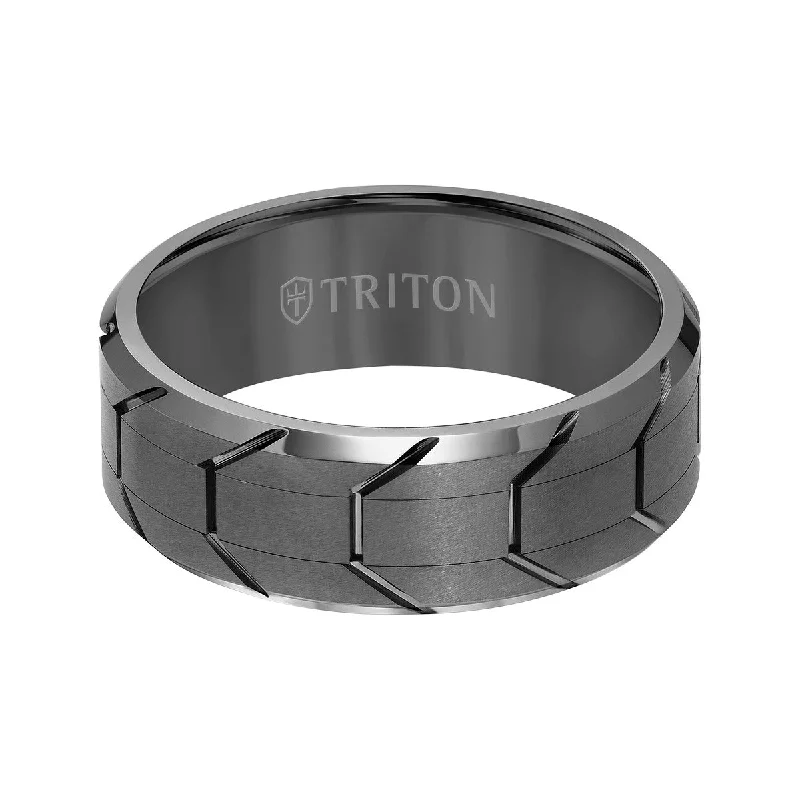 Five-heart ring-Triton 8MM Tire Tread Tungsten Wedding Band