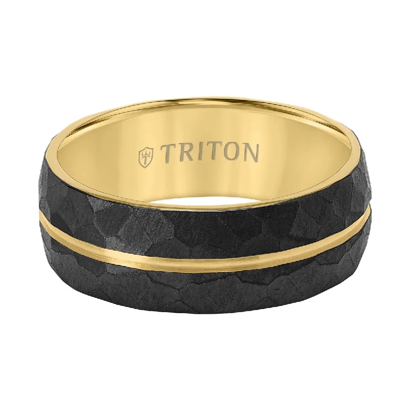 Clean cut ring-Triton 8MM Two-Tone Titanium Wedding Band