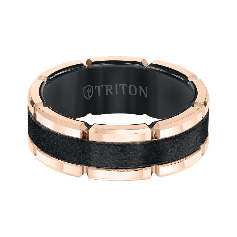 Four-stone ring-Triton 8MM Two-Tone Tungsten Wedding Band