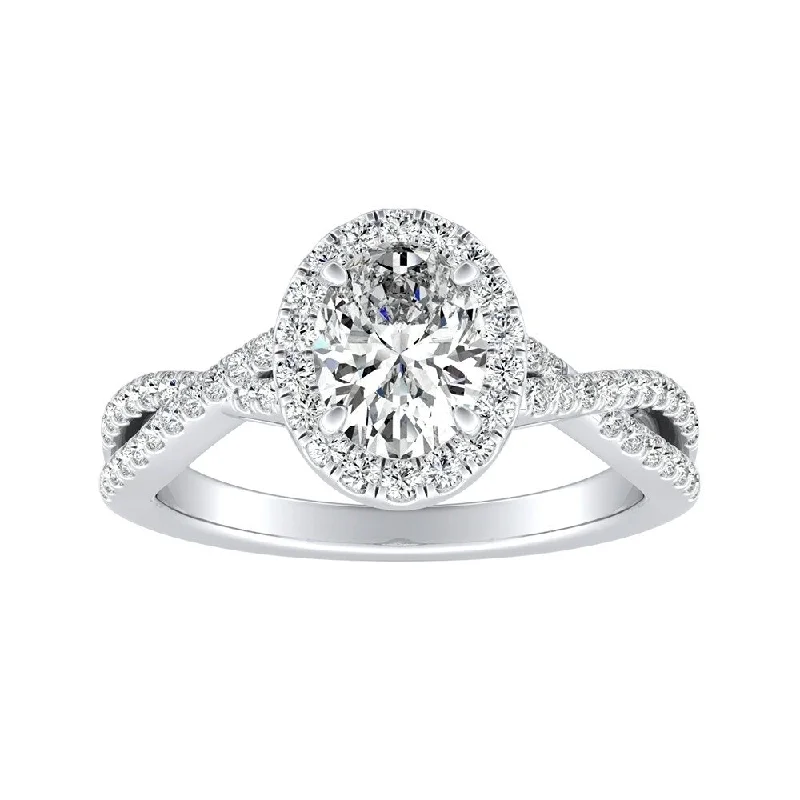 Pulse-wave ring-Twisted Oval-cut 5/8ctw Halo Diamond Engagement Ring 18k Gold by Auriya (H-I, SI1-SI2)