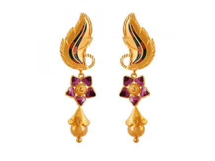 Hammered gold earrings-Unique 22k Gold Drop Earrings With Meenakari Work