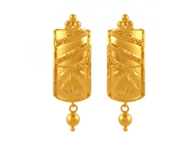 Subtle arc earrings-Unique 22k Rectangle Shape Gold Earrings With A Spherical Detail