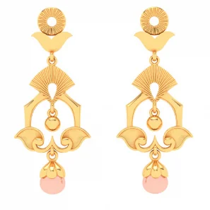 Holo earrings-Unique Design 22k Hanging Gold Earrings With A Pink Stone From Mugdhaa Collection