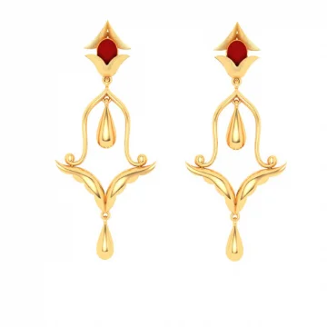 Heavy gold earrings-Unique Design 22k Hanging Gold Earrings With A Red Stone From Mugdhaa Collection