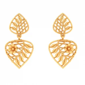 Rounded stone earrings-Unique Floral And Leaves Shape 22k Hanging Gold Earring From Mugdhaa Collection