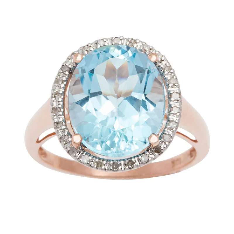 Delicate silver ring-Viducci 10k Gold Genuine Blue Topaz and 1/6ct TDW Diamond Halo Ring (1/6 TDW)