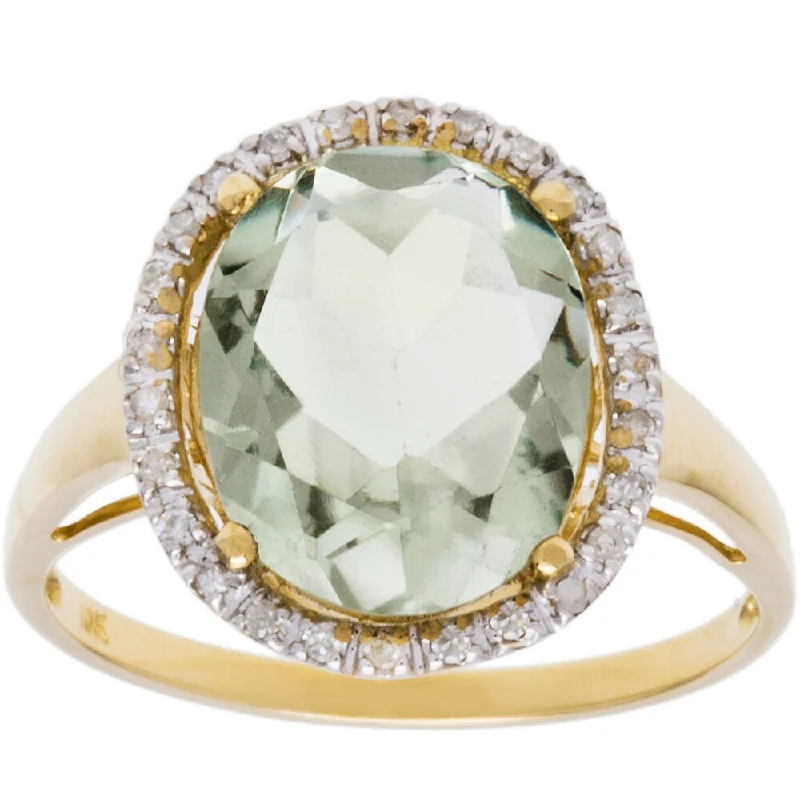 Patterned glaze ring-Viducci 10k Gold Genuine Green Amethyst and 1/6ct TDW Diamond Halo Ring (G-H, I1-I2)