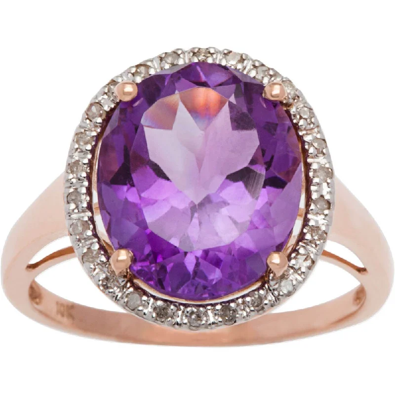 Rough-hewn stone ring-Viducci 10k Gold Oval Amethyst and 1/6ct TDW Diamond Halo Ring (G-H, I1-I2)