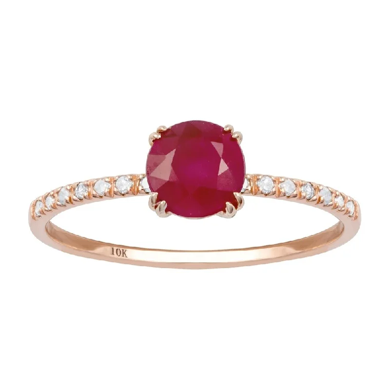 Soft curve ring-Viducci 10k Rose Gold Genuine Round Ruby and Diamond Ring