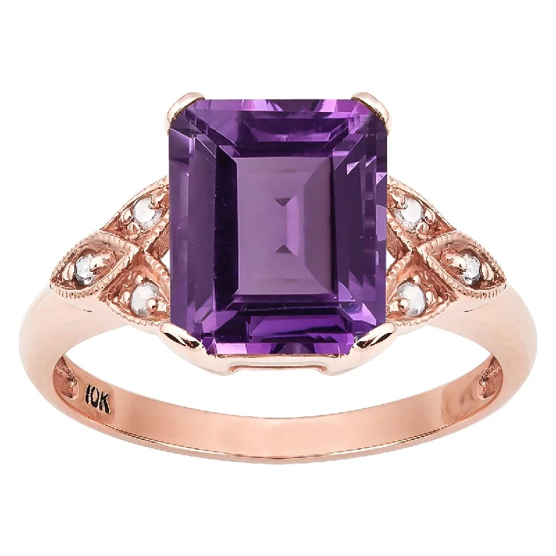 Wild pearl ring-Viducci 10k Rose Gold Vintage Style Genuine Amethyst and Diamond Ring