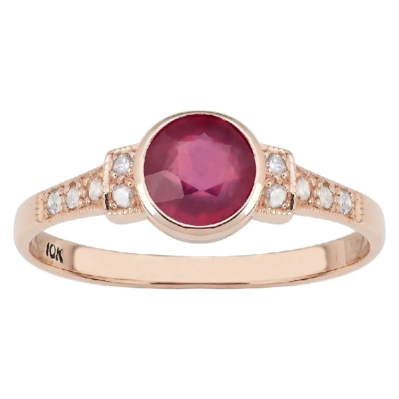 Fine-cut ring-Viducci 10k Rose Gold Vintage Style Genuine Ruby and Diamond Ring