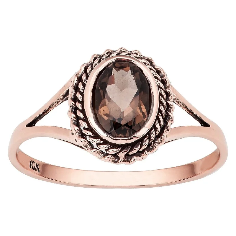 Hinged ring-Viducci 10k Rose Gold Vintage Style Smoky Quartz Split-Shank Ring