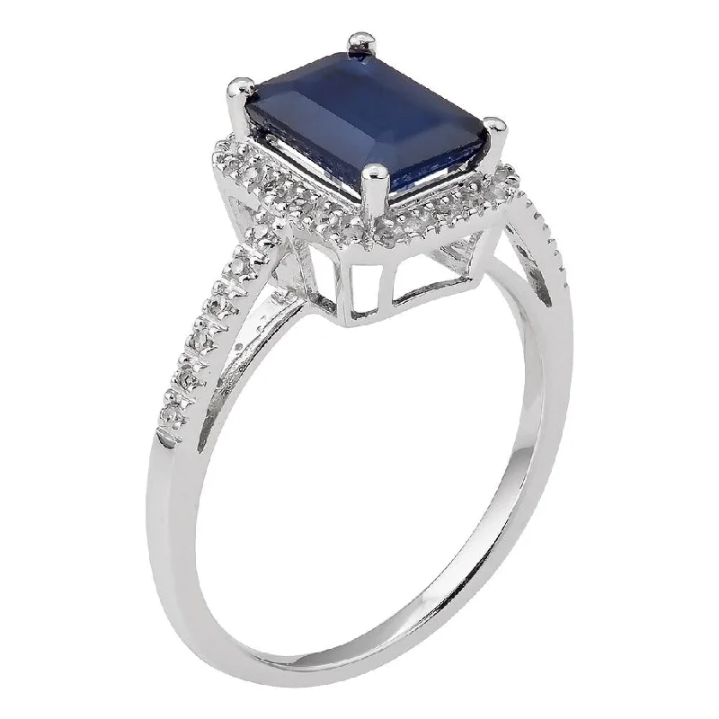 Broad-level ring-Viducci 10k White Gold Genuine Emerald-cut Sapphire and Diamond Ring