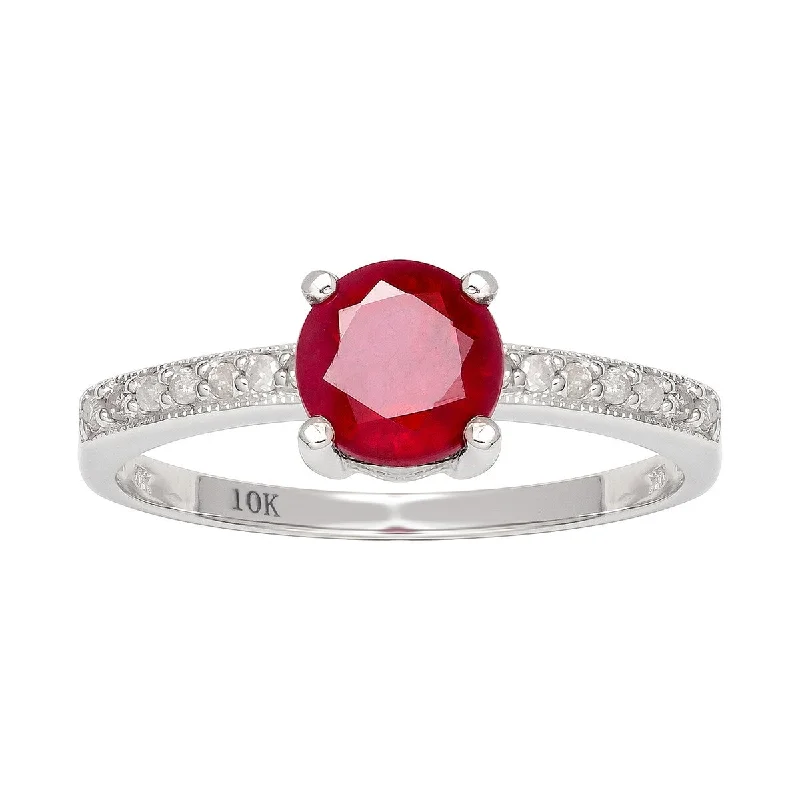 Pale morganite ring-Viducci 10k White Gold Genuine Round Ruby and Diamond Ring