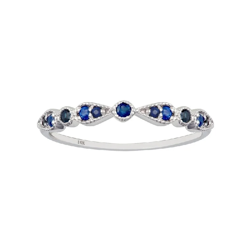 Satin gold ring-Viducci 10k White Gold Genuine Round Sapphire Stackable Band