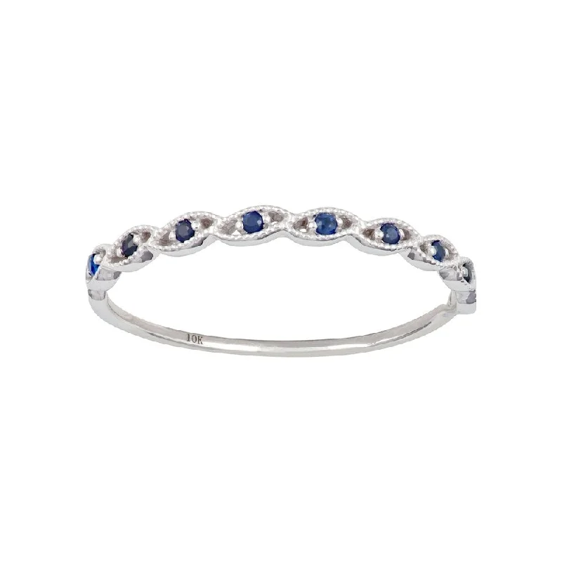 Retro sodalite ring-Viducci 10k White Gold Genuine Round Sapphire Stackable Twist Band