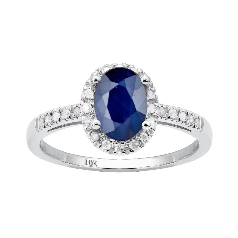 Sparkling gem ring-Viducci 10k White Gold Genuine Sapphire and 1/8ct Diamond Halo Ring (G-H, I1-I2)