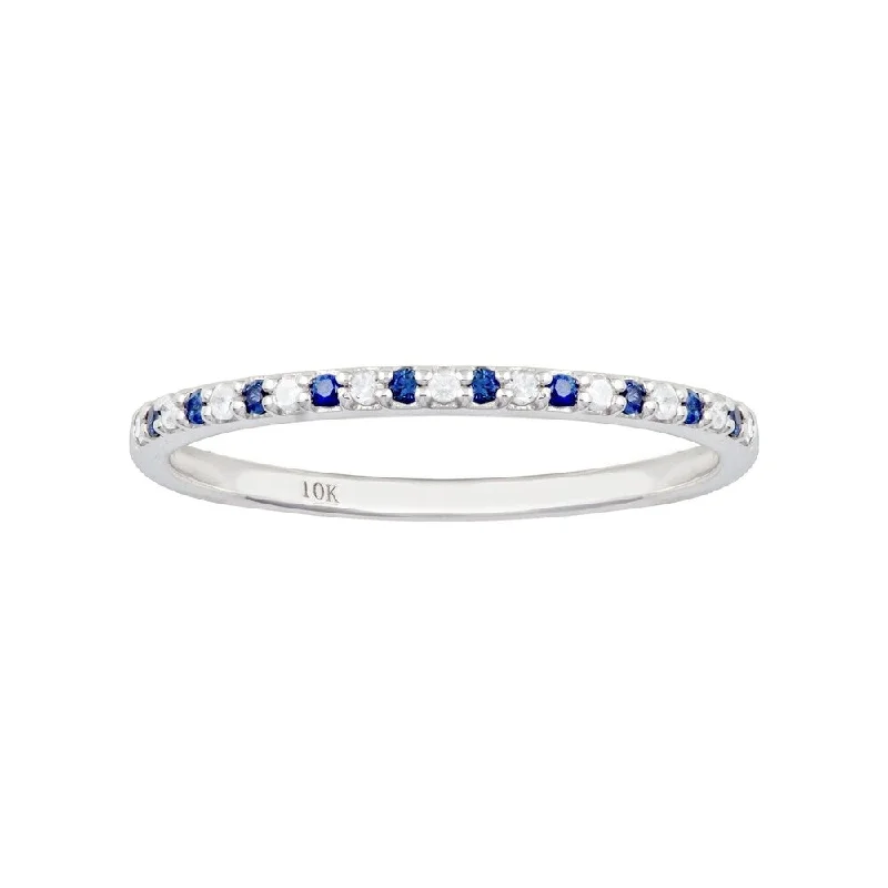 Deep obsidian ring-Viducci 10k White Gold Genuine Sapphire and Diamond Petite Stackable Band