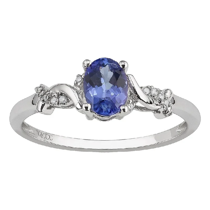 Sun glow ring-Viducci 10k White Gold Oval Tanzanite and Braided Diamond Accent Ring