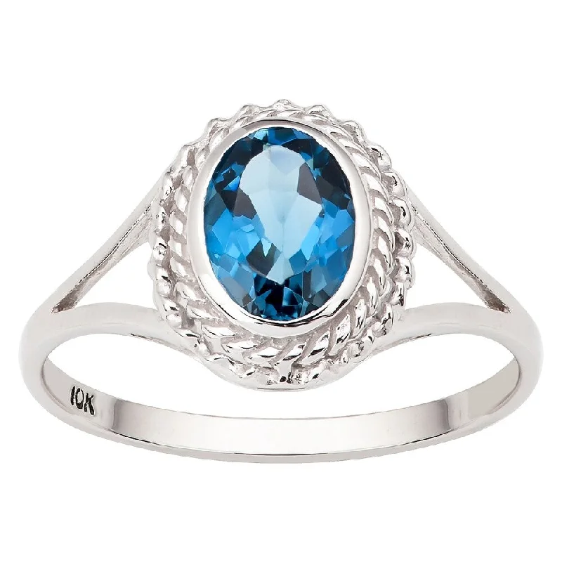 Horizon-cut ring-Viducci 10k White Gold Vintage Style Genuine London Blue Topaz Ring