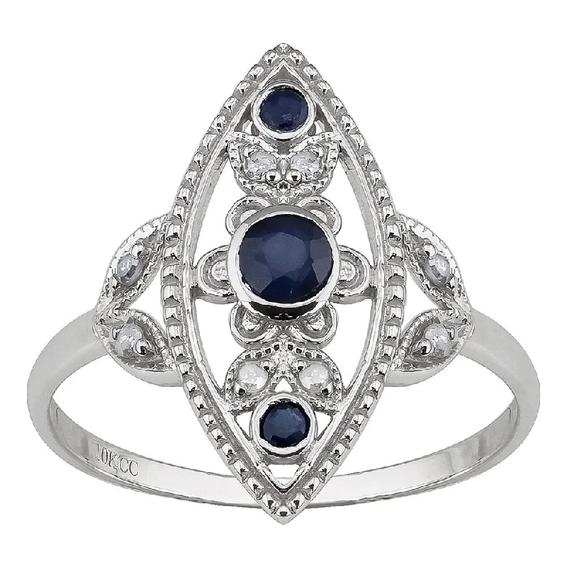 Lush gold ring-Viducci 10k White Gold Vintage Style Genuine Sapphire and Diamond Ring - Blue