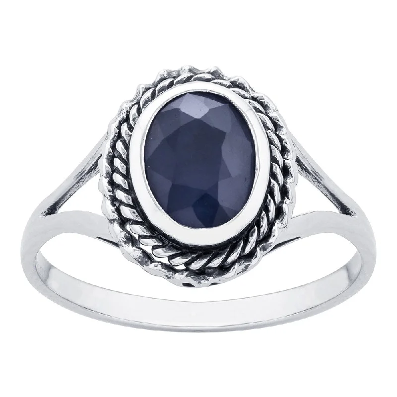 Solid-set pave ring-Viducci 10k White Gold Vintage Style Genuine Sapphire Split-Shank Ring