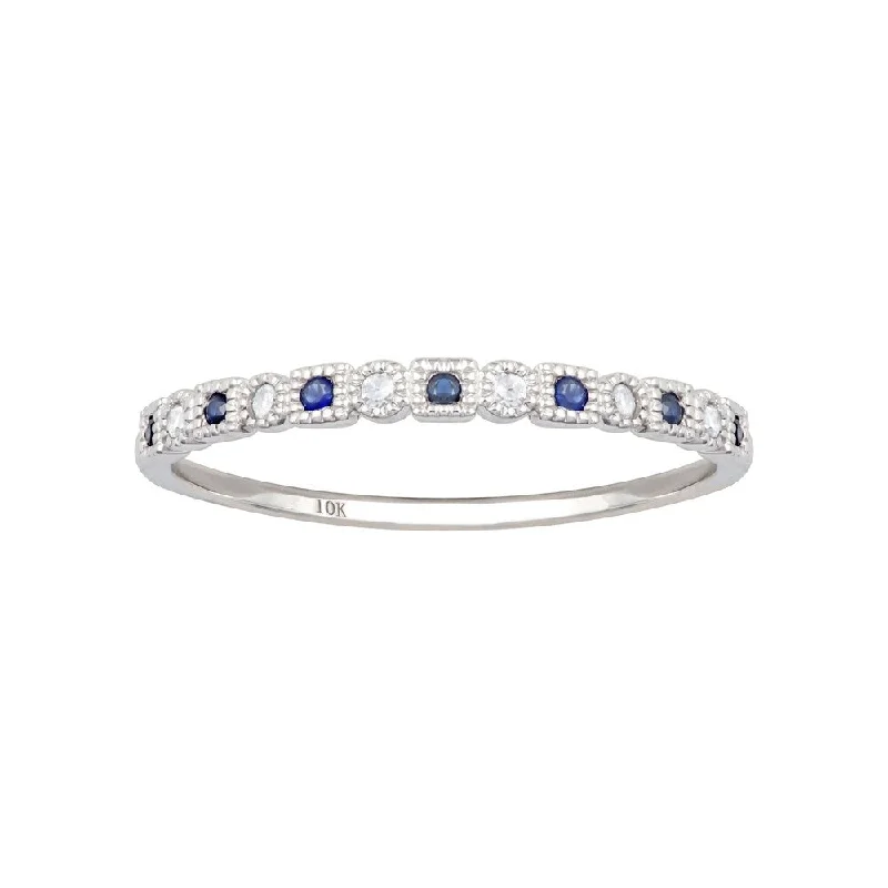 Rich kyanite ring-Viducci 10k White Gold Vintage Style Sapphire and Diamond Petite Stackable Band