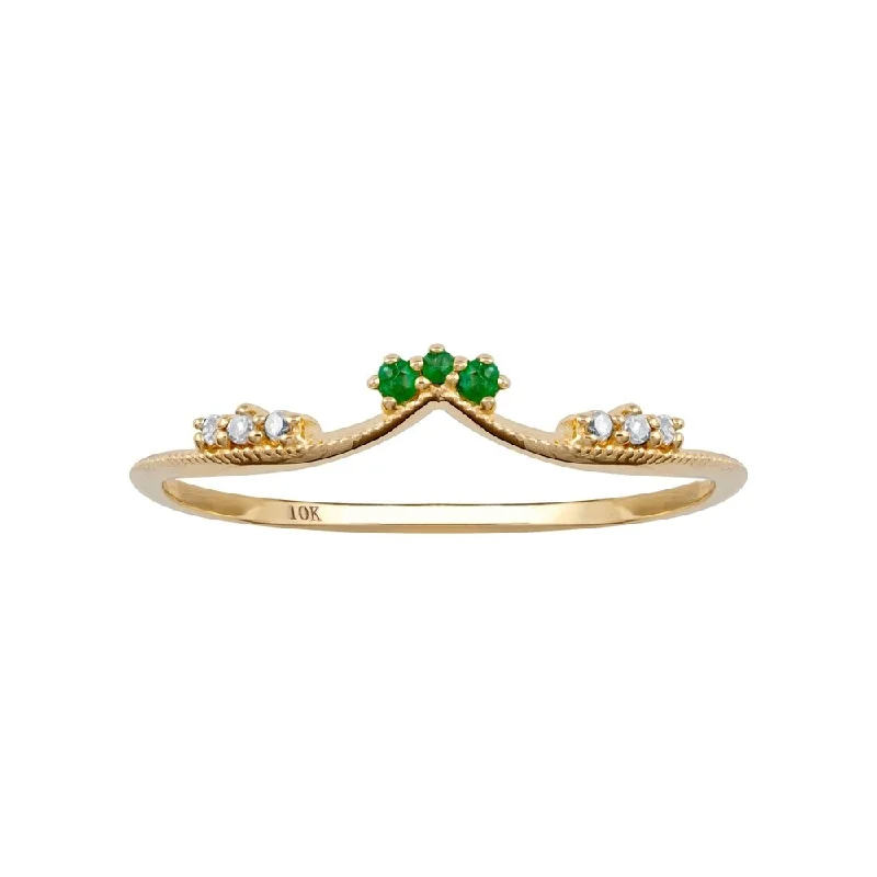 Arch motif ring-Viducci 10k Yellow Gold Curved Genuine Emerald and Diamond Band Guard