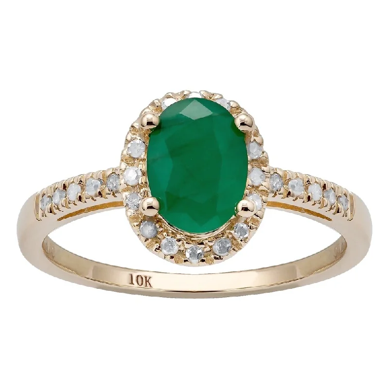 Thin diamond ring-Viducci 10k Yellow Gold Emerald and 1/8ct Diamond Halo Ring (G-H, I1-I2)