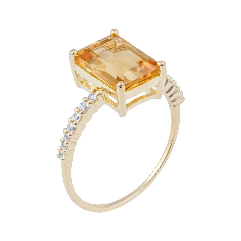 Floating diamond ring-Viducci 10k Yellow Gold Emerald-Cut Citrine and White Topaz Ring