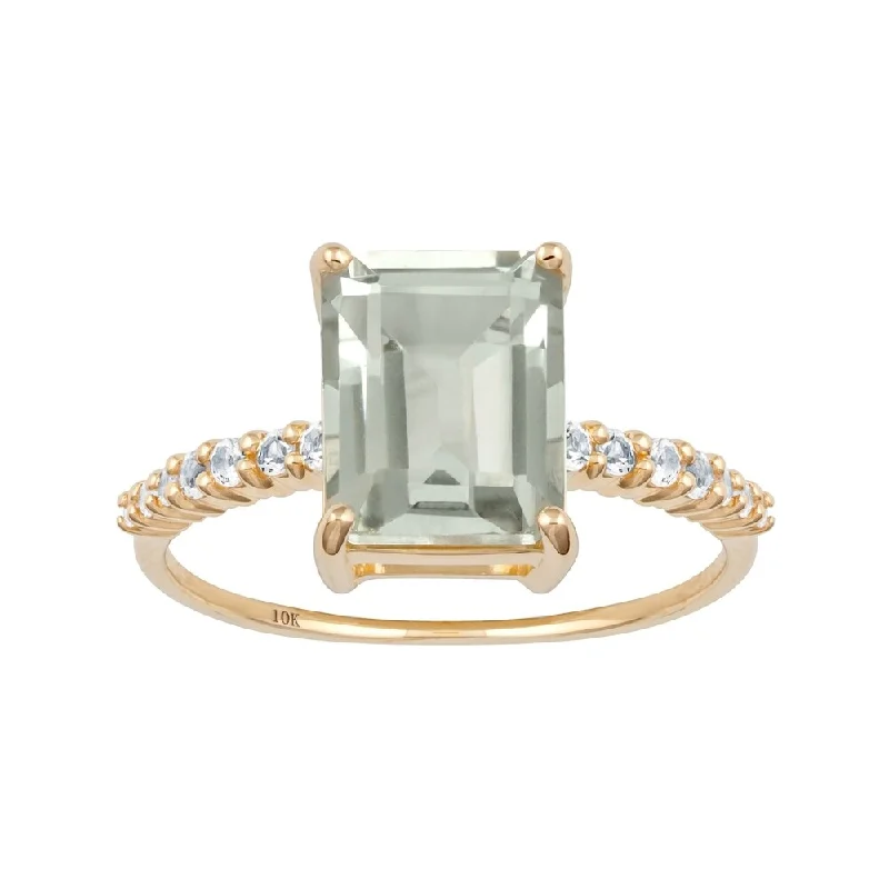 Crafted gold ring-Viducci 10k Yellow Gold Emerald-Cut Green Amethyst and White Topaz Ring