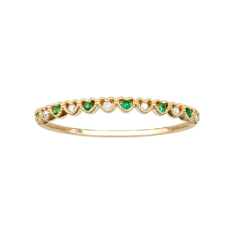 Crafted gold ring-Viducci 10k Yellow Gold Genuine Emerald and Diamond Petite Heart Stackable Band