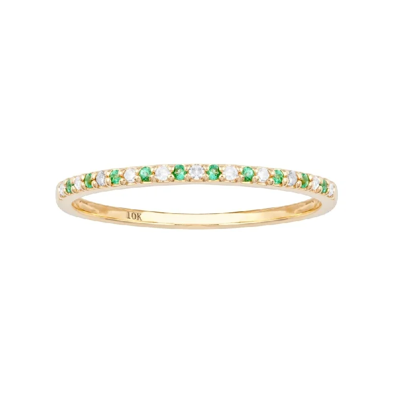 Looping wire ring-Viducci 10k Yellow Gold Genuine Emerald and Diamond Petite Stackable Band