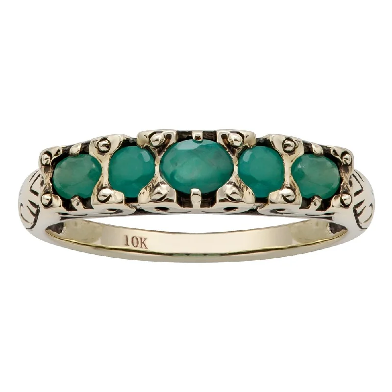 Ridge-set ring-Viducci 10k Yellow Gold Genuine Emerald Anniversary Ring