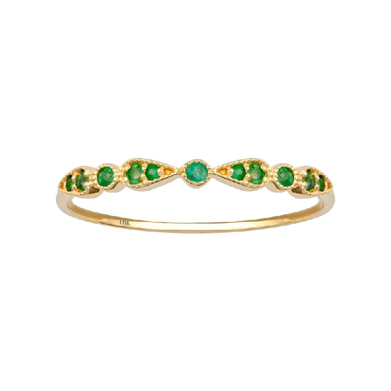 Stellar burst ring-Viducci 10k Yellow Gold Genuine Round Emerald Stackable Band