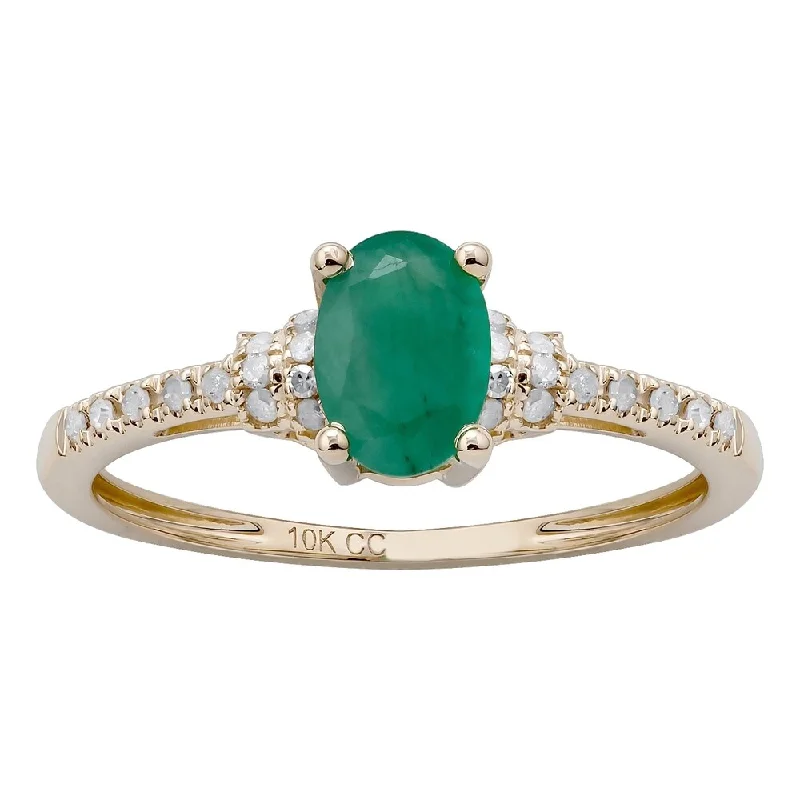 Satin titanium ring-Viducci 10k Yellow Gold Oval Emerald and 1/8ct Diamond Ring (G-H, I1-I2)