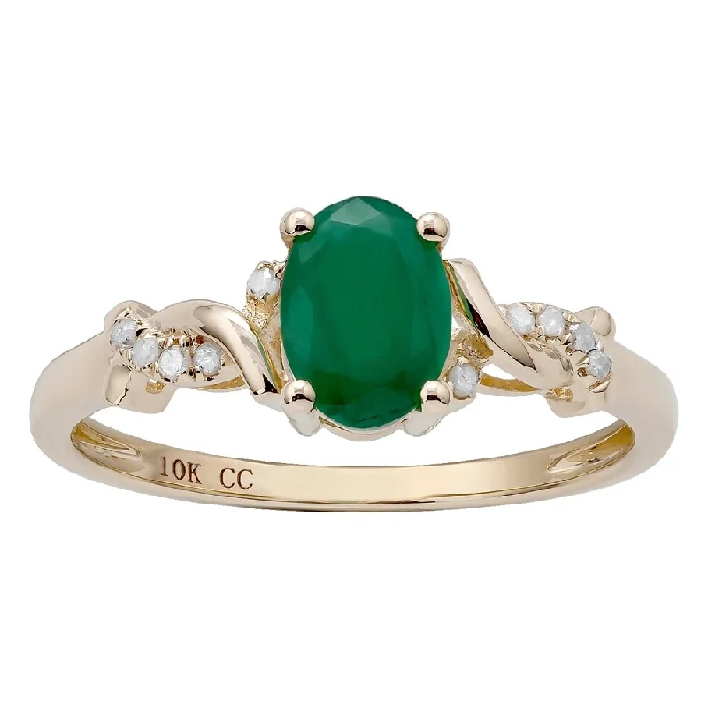 Full sapphire ring-Viducci 10k Yellow Gold Oval Emerald and Diamond Accent Ring