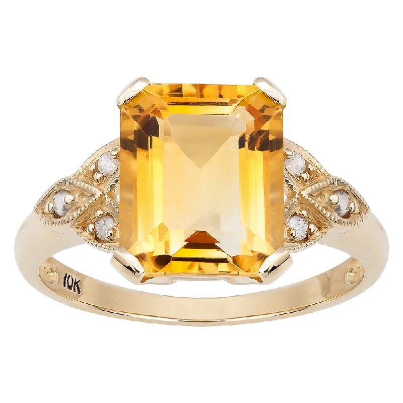 Radiant silver ring-Viducci 10k Yellow Gold Vintage Style Citrine and Diamond Accent Ring